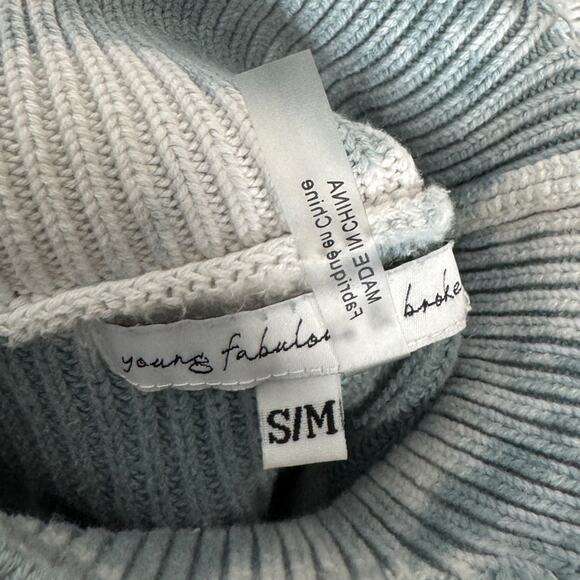 Young Fabulous and Broke Cameron Turtleneck Distressed Sweater Blue Women’s S‎ M - Picture 8 of 10